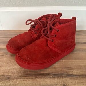 UGG Kids Red Sheepskin Lace Up Boots Size 4